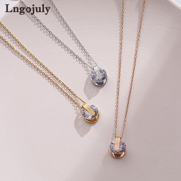 

pendant necklaces fashion titanium steel rotatable 1 for women anniversary engagement wedding party necklace jewelry gift, Silver