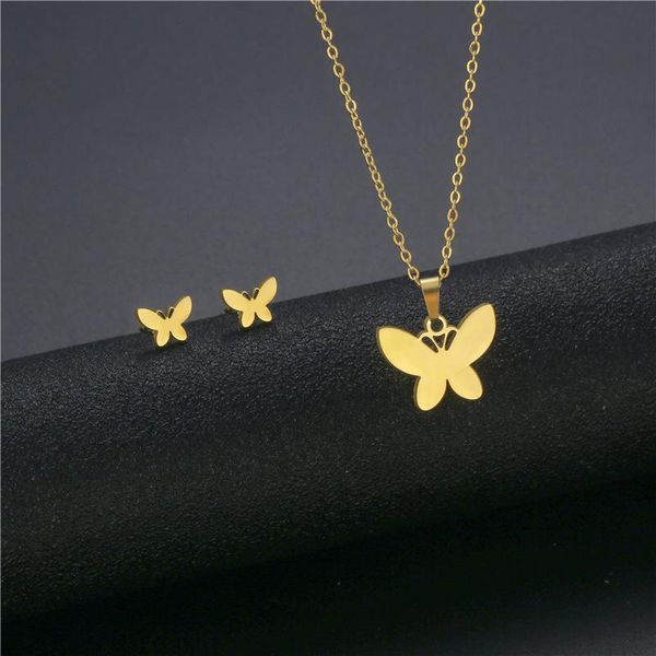 

earrings & necklace women's butterfly set dubai gold color stainless steel african wedding jewelry sets for women girls, Silver