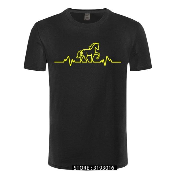 

ccccsporthorse pulse heartbeat mens fitted t-shirt mothers day saddle gift present brand clothing harajuku t shirt tee, Black;yellow