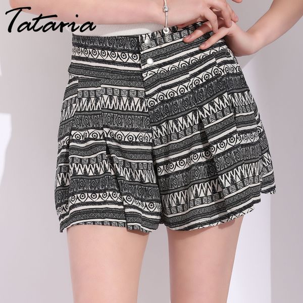 

tataria wide leg high waisted shorts for women summer loose women's with waist femme causal floral print 210514, White;black