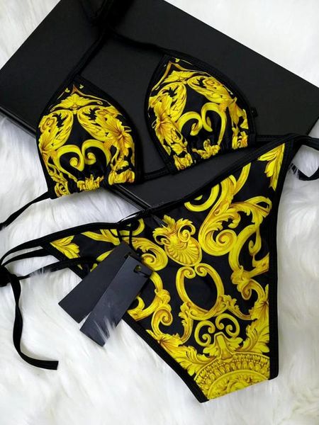 

gold design bikini swimwear for women bathing suit beachwear summer two piece lady swimsuit, White;black
