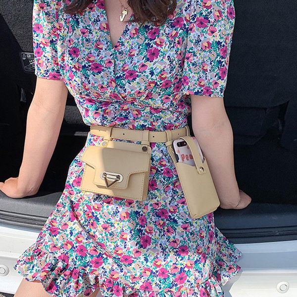 

women waist belt bags solid color two pocket phone bag girls bum pouch summer chest travel sac