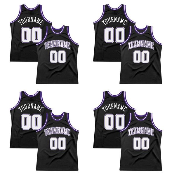 Custom Black White-Purple-2 Authentic Throwback Basketball Jersey