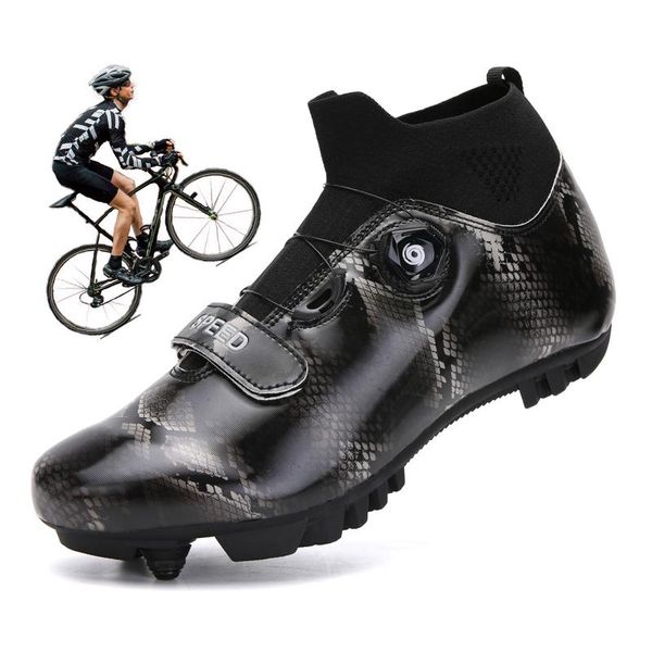 

winter double rotating buckle high-mtb cycling shoes men spd racing professional self-locking road bike women footwear, Black
