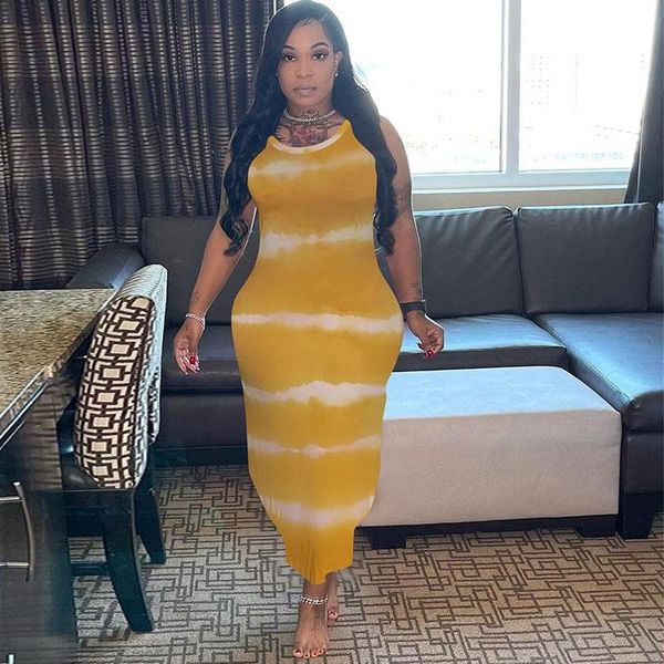 

casual dresses tie dye loose maxi dress sleeveless birthday outfits for women summer clothes wholesale items ladies, Black;gray