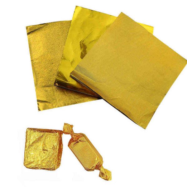 1000pcs / pacote dourado folha de alumínio doce cookie de chocolate envoltando papel festa de papel diy metal gravando presente embalagem embalagem papel h1231