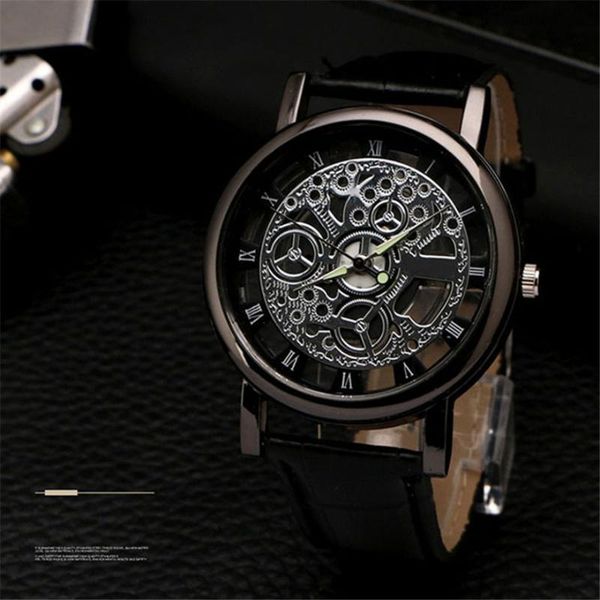 

wristwatches luxury watches business casual men watch imitate mechanical hollow waterproof male wristwatch clock quartz relogio masculino, Slivery;brown