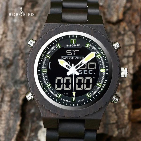 

watches men fashion luxury wood digital night vision chronograph male wristwatch with week display relojes para hombre wristwatches, Slivery;brown
