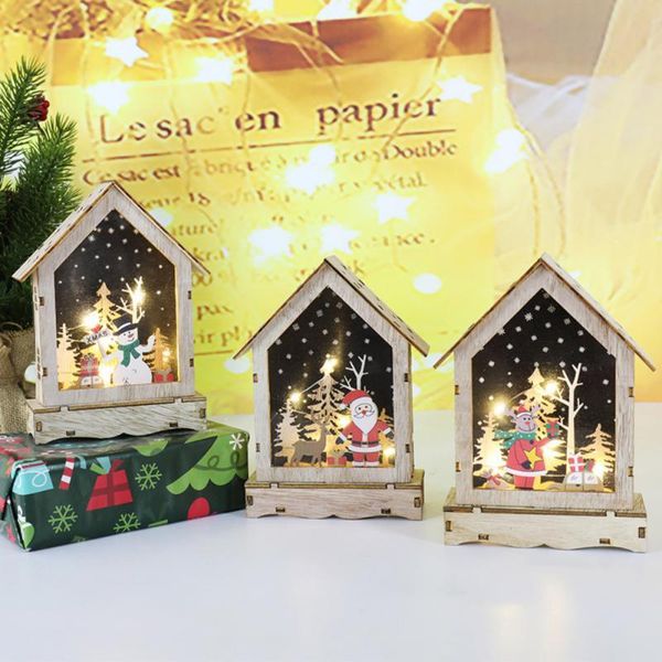 

christmas decorations led light wooden house luminous cabin merry for home diy xmas tree ornaments kids gifts year
