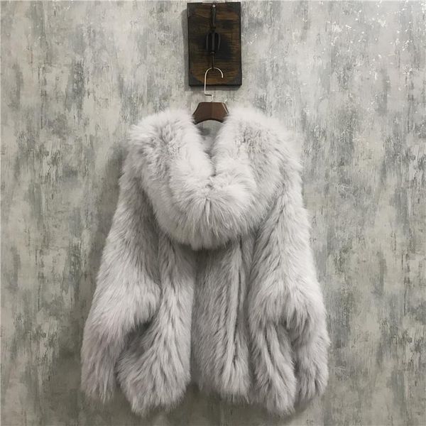 

women's fur & faux 2021 double sided woven real women winter coat bat big hat loose luxury hoodies woman jacket clothes, Black