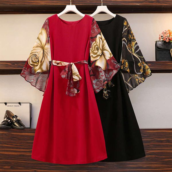 

casual dresses dress women clothes large size women's spring and summer fat sister french chiffon show thin foreign style age reducing, Black;gray