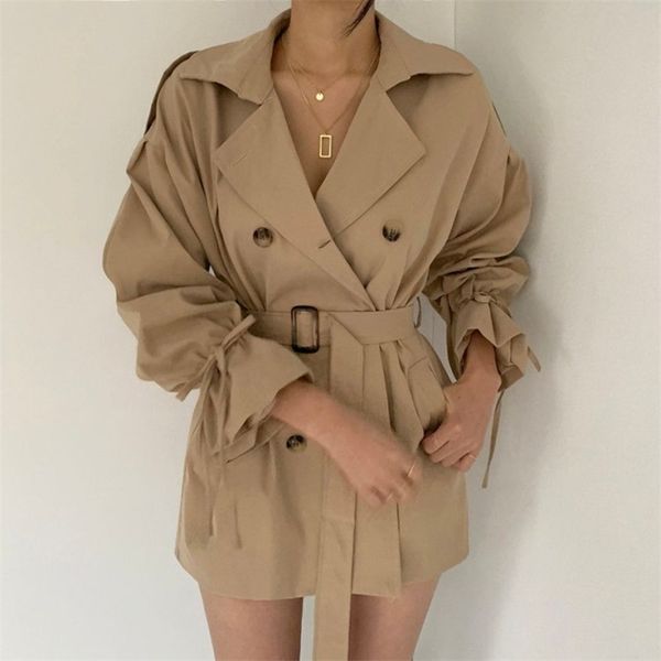 

autumn winter loose classic regular trench coat flare sleeve fashion korean ol outwear belt female windbreaker coats 210514, Tan;black