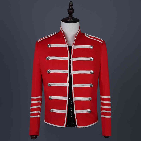 

Men's jacket white stripe coat singer DJ Disco suit, Black;brown