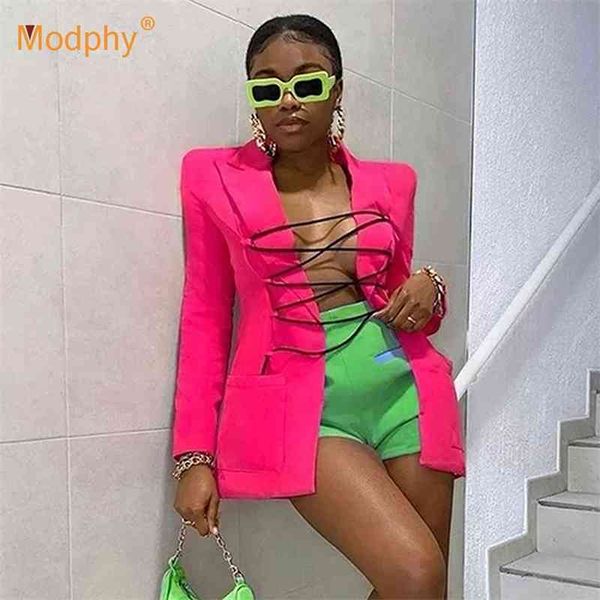 

women lace-up blazer thin long sleeve slim casual party lady suit coat fashion female coats chaquetas mujer 210527, White;black