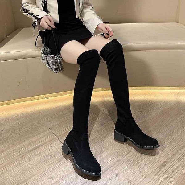 

boots winter women's flock over the knee woman thick heel pumps ladies casual outside shoes female party footwear 570m, Black