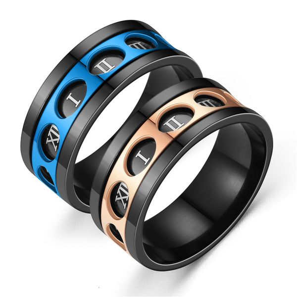 

factory titanium steel rotatable roman numeral korean jewelry men's ring, Silver