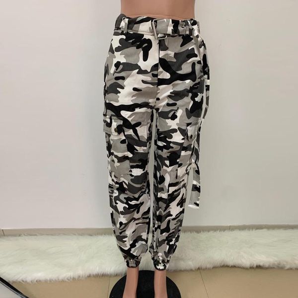 

women's pants & capris camouflage women fashion camo cargo high waist hip hop military army combat sports with belt overalls#f3, Black;white