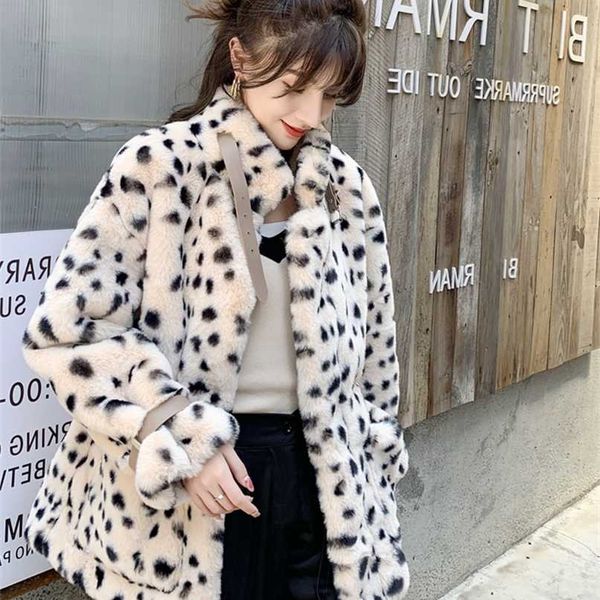 

fur jacket women winter young models furry leopard print imitation lamb fur with plush loose fashion 211220, Black
