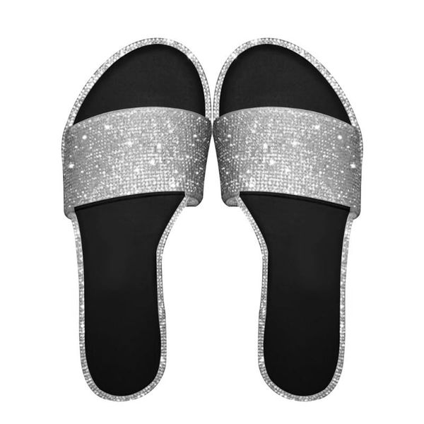 

fashion shoes travel flat bottom beach women diamond slipper summer casual shiny non slip flip flop roman open toe slippers, Black