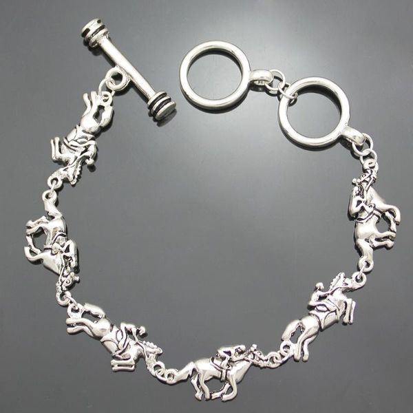 

charm bracelets gold 2 horse colors rodeo jockey race game thoroughbred charms buckle toggle bracelet custom lucky bangle, Golden;silver