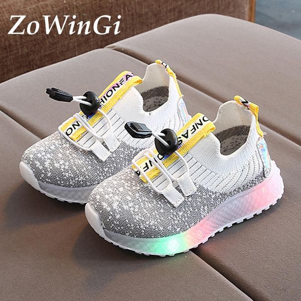 

size 21-30 led shoes for kids boys with light girls cute air mesh breathable sneakers glowing athletic & outdoor, Black