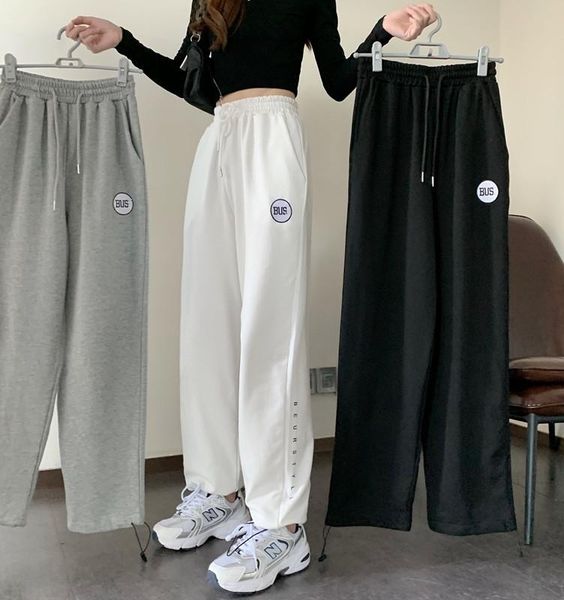 

women's pants & capris gray sweatpants for women autumn baggy fashion oversize sports balck trousers female joggers streetwear, Black;white
