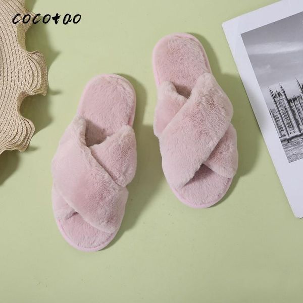 

autumn and winter lazy fashion all-match cross plush slippers comfortable to wear warm, Black