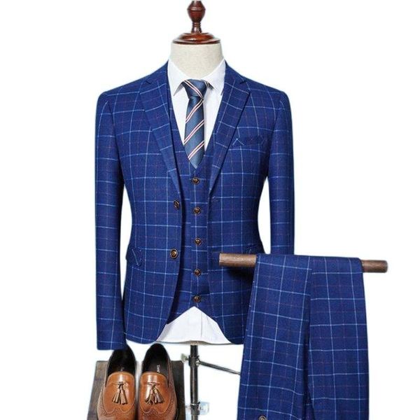 

men's suits & blazers jacket+pant+vest / nice spring autumn business casual vertical stripes suit three-piece coat trousers, White;black