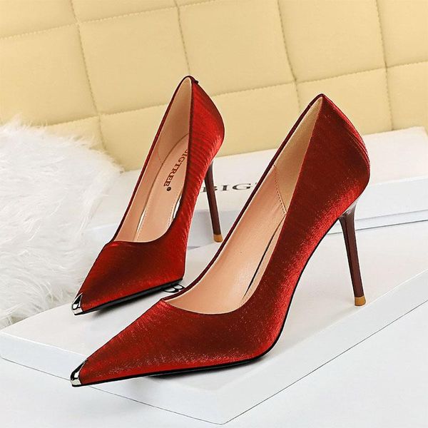 

dress shoes 2021 fashion women pumps spring thin high heels party pointed toe matal decro stilettos ladies wedding shoe, Black