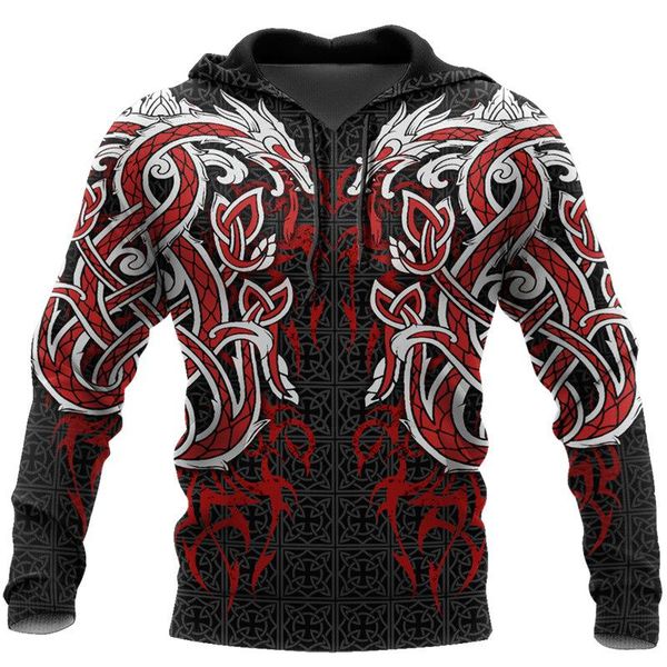 

men's hoodies & sweatshirts eu us size red totem men hoodie dragon tattoo art 3d printed fall winter fashion sweatshirt casual zipper c, Black