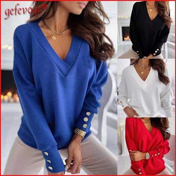 

autumn lady winter fashion knitwear women v neck long sleeve casual streetwear solid button knitted pullover sweaters jumper 211018, White;black