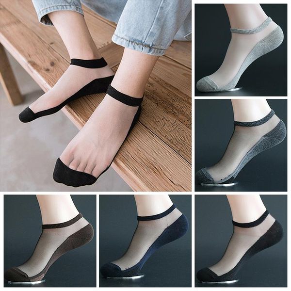 Herrensocken Sommer dünne Strümpfe Japanische Kristallseide Glas Baumwollboden Flacher Mund Neutrale unsichtbare Damen