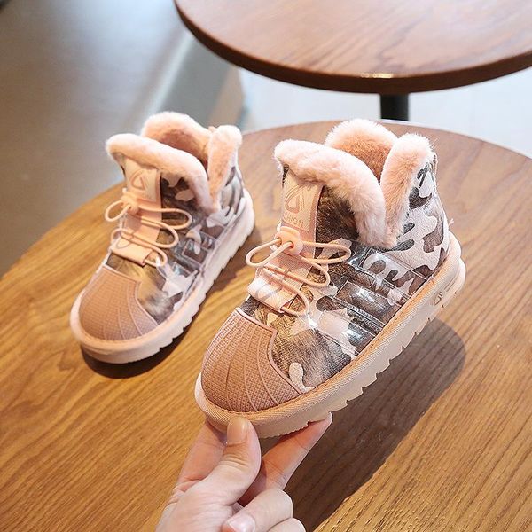 

winter girls boots children snow genuine plus velvet plush boy warm shoes fashion kids baby toddler, Black;grey