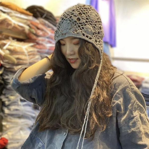 

202105- shi hand knitting lolita leisure lady bucket cap women fishermen hat wide brim hats, Blue;gray