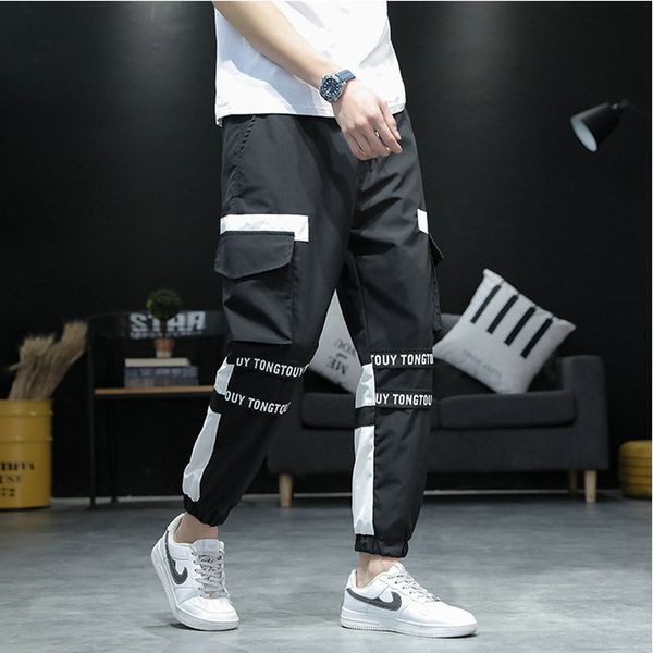 

pant hip hop joggers men black harem multi-pocket ribbons man sweatpants streetwear casual mens pants trousers drop