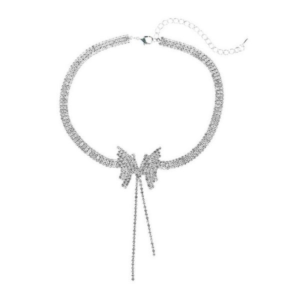 

chokers silver color tennis chain paved rhinestone butterfly choke necklace 2021 luxury women wedding bridal bridesmaid jewelry, Golden;silver
