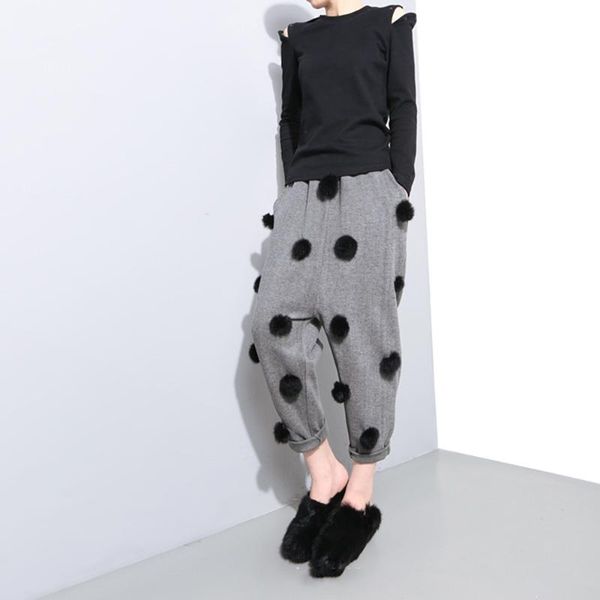 

women's pants & capris 2021 autumn winter high elastic waist black grey woollen split joint cross haren women trousers fashion tide, Black;white