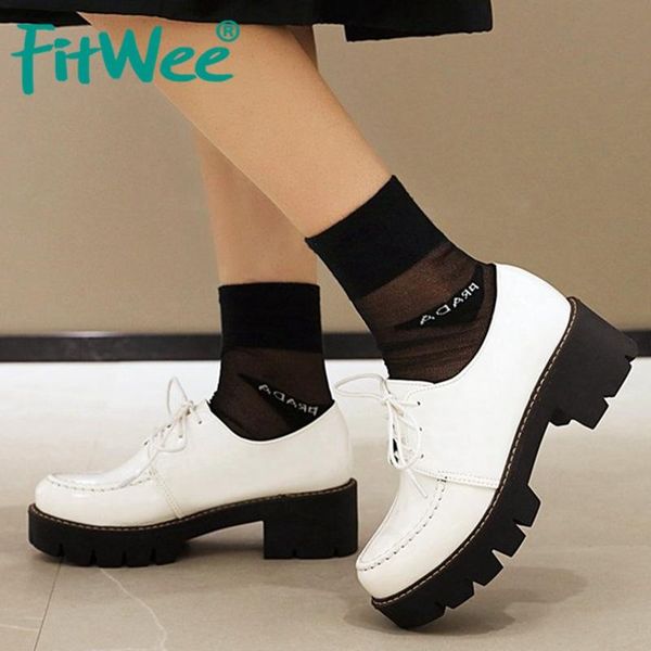 

dress shoes fitwee women pumps non-sllip solid color platform square heel fashion lacing round toe footwear size 33-39, Black