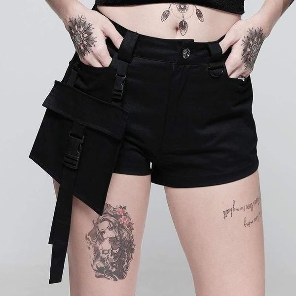 

women's shorts goth black with detachable pocket p013, White;black