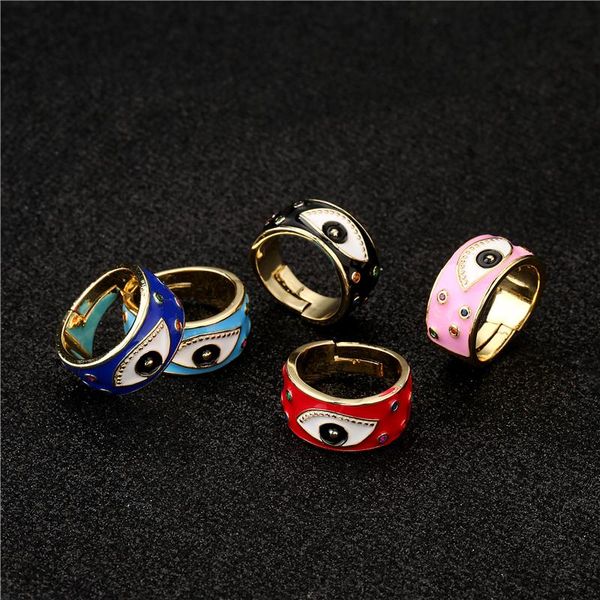 

cluster rings 2021 fashion colourful evil eye charm ring for women girl adjustable gold color copper female party jewelry accessories, Golden;silver