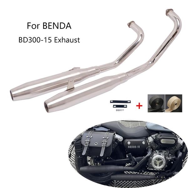 

motorcycle exhaust system for benda bd300-15 pipe 2 slip-on muffler mid link tube heat guard anti-scalding cloth stainless steel