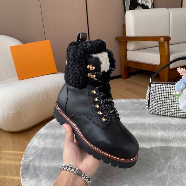 

2021 territory flat boots womens fashion wool leather beaubourg ankle hiking boot r ladies letter print winter booted shoes size, Black