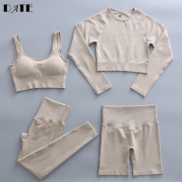 

yoga outfit fitness sports set trousers leggings pants seamless long sleeve short suit sportswear bra gym workout keepfit clothing