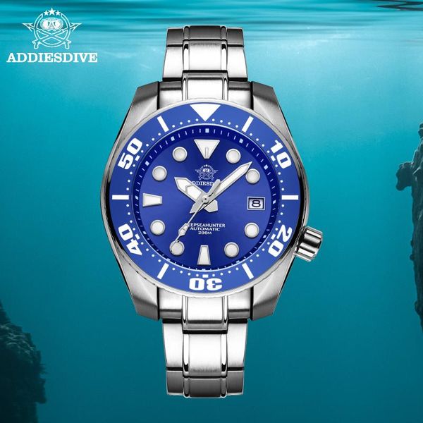 

wristwatches addies dive men watch blue dial super luminous nh35 automatic 200m diving sapphire crystal 316l stainless steel watches, Slivery;brown