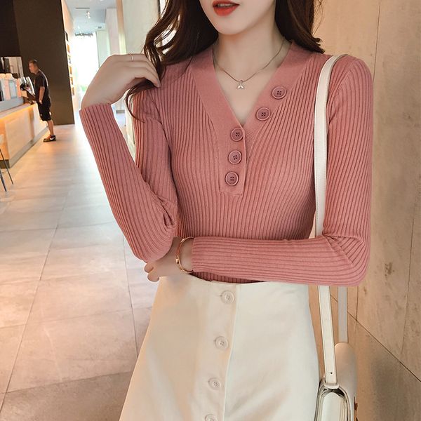 

fashion sweater fine woolen autumn and winter 2021 rabbit hair comfortable v-neck bottomed long sleeve lady, White;black
