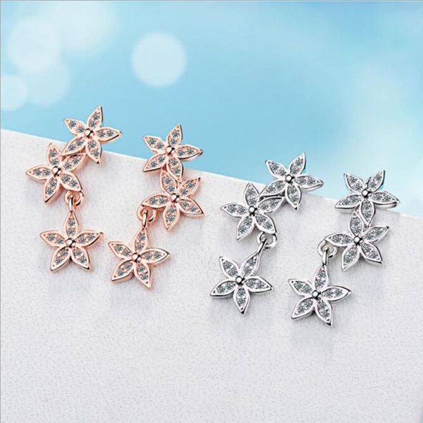 

stud oan fashion rose gold 925 silver earrings for women wedding party creative exquisite flower zircon earring fine jewelry gifts, Golden;silver