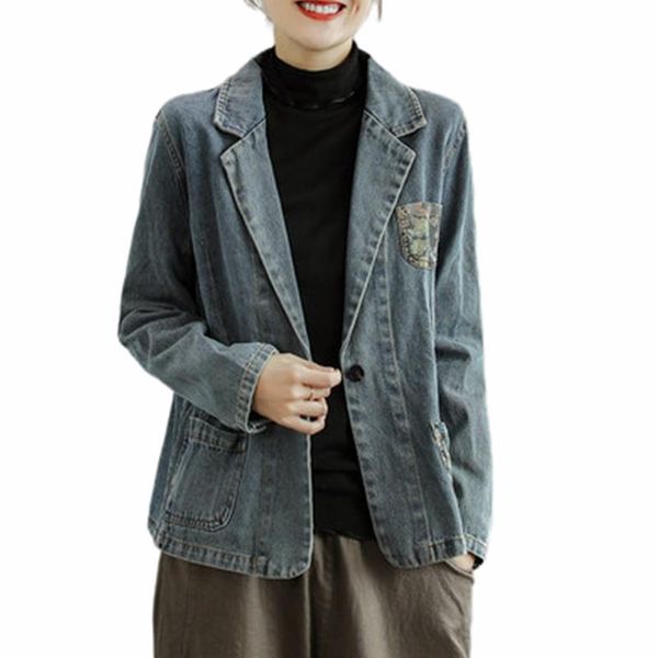 

women's jackets cowboy stitched suit coat loose and thin pocket printed chaqueta mujer female jacket yalabovso, Black;brown