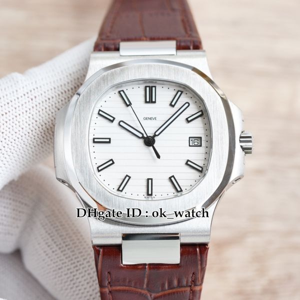 

cal.324 automatic mens watch 5711/1a-011 steel case white dial date 40mm gents watches brown leather strap 4 styles, Slivery;brown