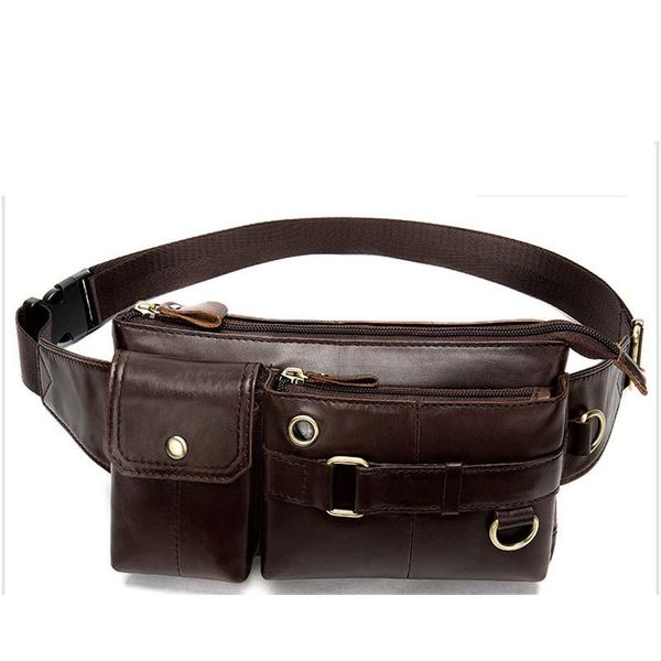 

waist bag men pu leather fanny pack fashion belt male's casual brown color chest bags outdoor sports packs