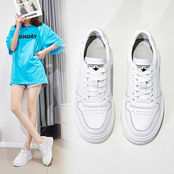 

cowhide shoes with small white and thick soles for womentraining sneakers